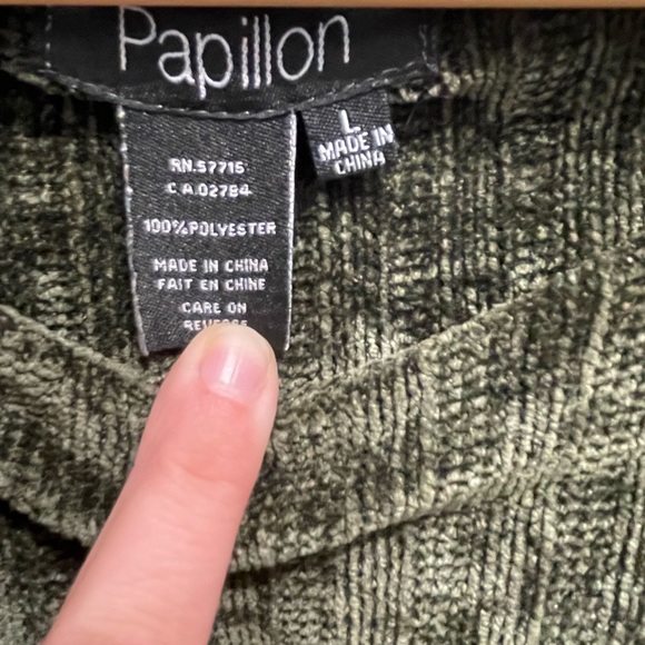 26-Papillon Sweater Dress Midi Velvet Like Material Pockets 3/4 Sleeve Green Lg - Picture 6 of 9